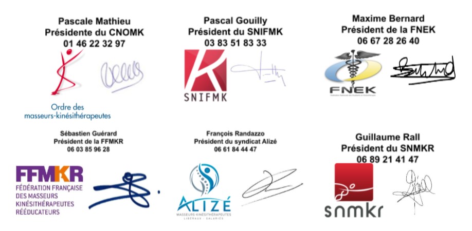 Ce communiqué de presse a été cosigné par le CNOMK, le SNIFMK, la FNEK, la FFMKR, Alizé et le SNMKR.